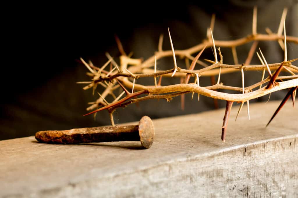 crown of thorns and nail, symbols of the Christian crucifixion