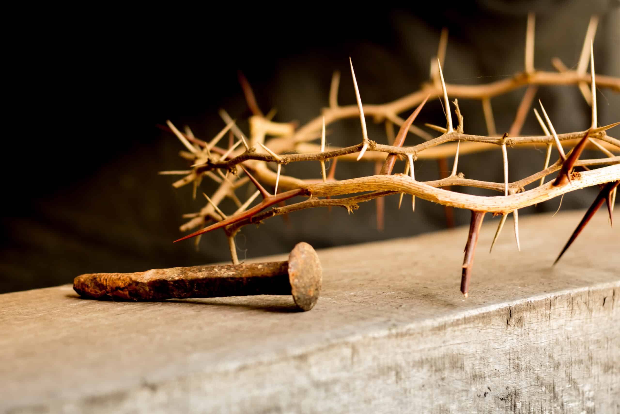crown of thorns and nail, symbols of the Christian crucifixion in Easter crown of thorns and nail, symbols of the Christian crucifixion